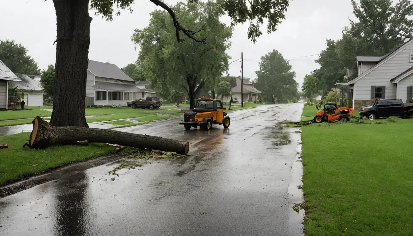 Tree work after a storm on a residential street in St. Paul